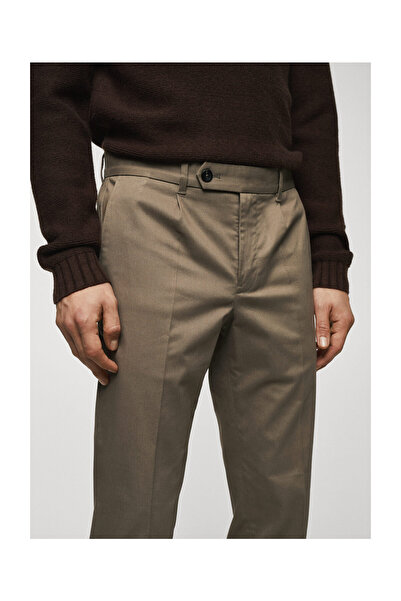 MANGO Man Slim-fit cotton pleated trousers