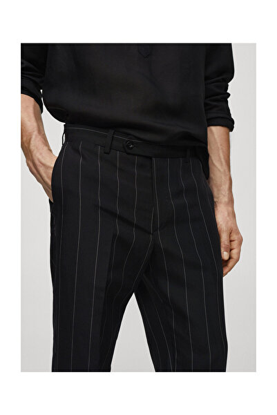 MANGO Man Pantaloni slim-fit din in, cu dungi