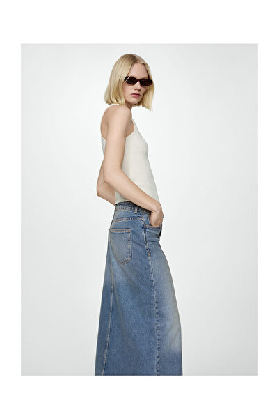 MANGO Woman Asymetrická džínová sukně