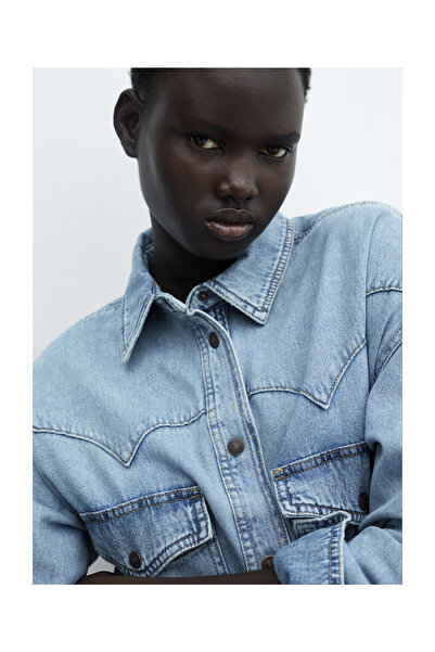 MANGO Woman Cămașă din denim cu buzunare la piept