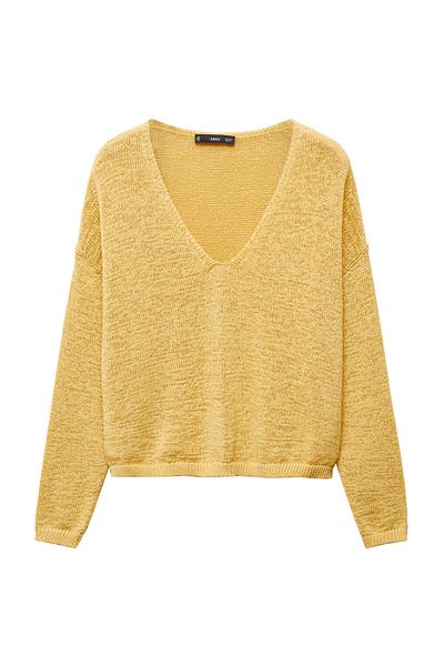 MANGO Woman Jemně pletený svetr s výstřihem do V