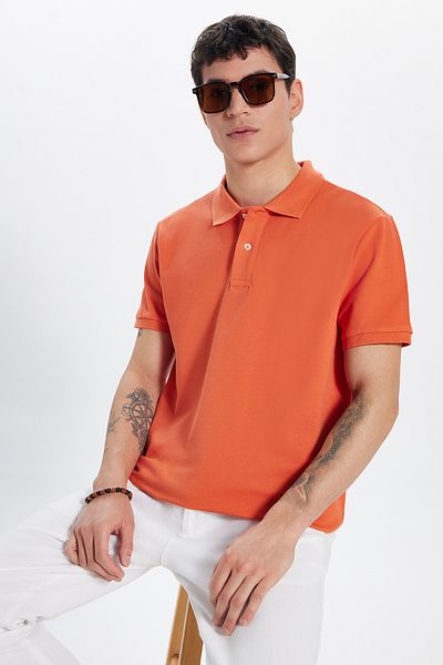 Tudors Ανδρικό T-shirt Slim Fit Slim Fit 100% βαμβακερό πορτοκαλί γιακά πόλο