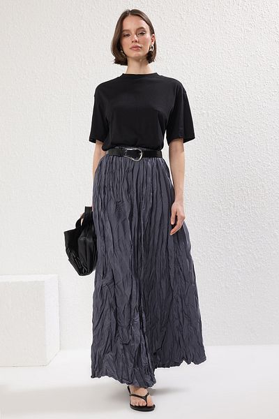 Trendyol Modest Gray Crinkle-Crinkle Fabric Woven Skirt Tctss25Ee00016