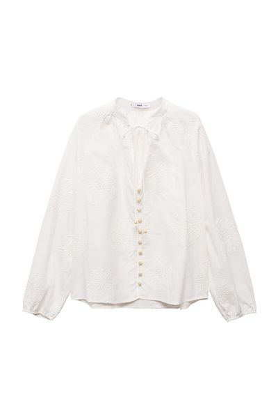 MANGO Woman Bluza brodata florala cu fundita