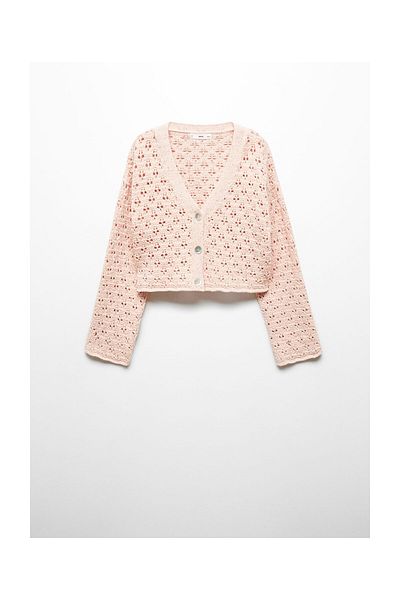 MANGO Woman Cardigan din tricot ajurat