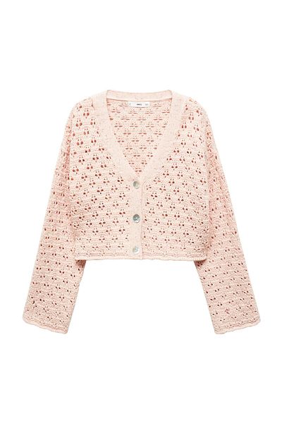 MANGO Woman Cardigan din tricot ajurat