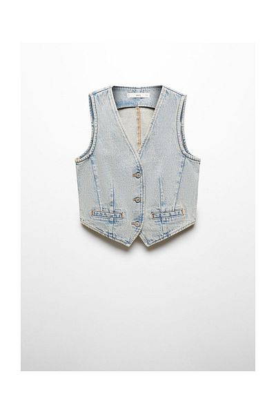 MANGO Woman Gilet din denim cu cusături