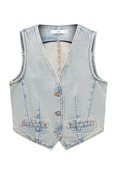 MANGO Woman Gilet din denim cu cusături