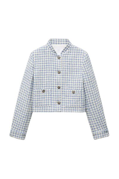 MANGO Woman Geaca din tweed cu nasturi metalici