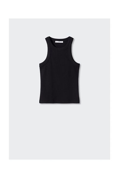 MANGO Woman Top cu nervuri din amestec de bumbac