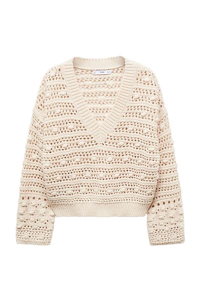 MANGO Woman V-neck openwork knitted sweater