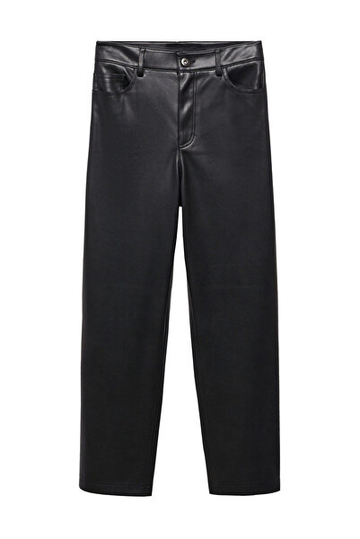MANGO Woman Leather-effect straight trousers