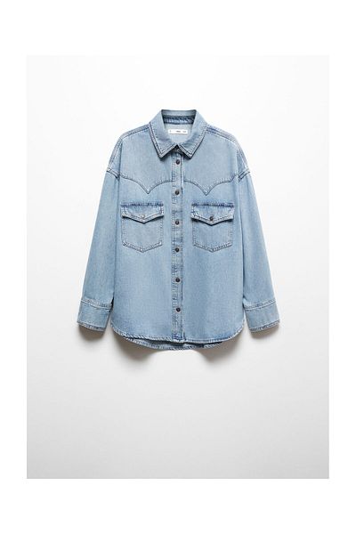 MANGO Woman Cămașă din denim cu buzunare la piept