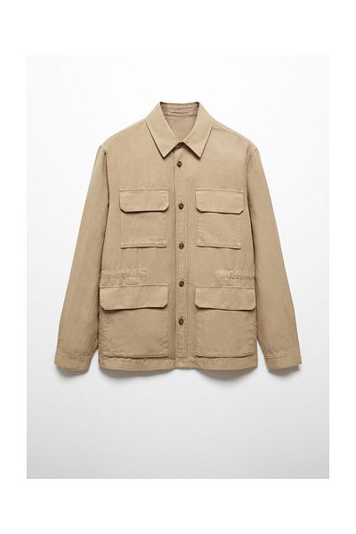 MANGO Man Linen overshirt with pockets