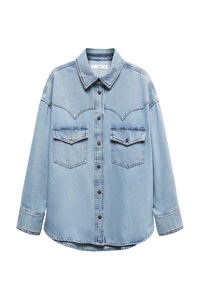 MANGO Woman Cămașă din denim cu buzunare la piept
