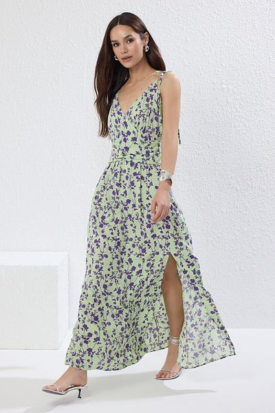 Trendyol Collection Πράσινο Animal Maxi υφαντό φόρεμα σε γραμμή Α TWOSS23EL01892