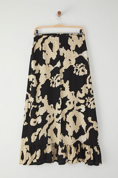 Edit by Trendyol Black Patterned Midi Woven Woven Skirt Tedss25Et00006