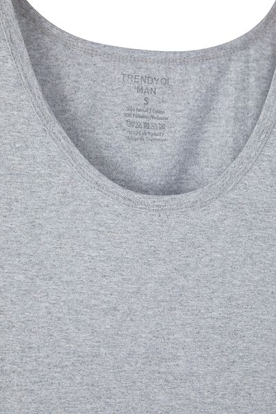 Trendyol Collection Graues 3-teiliges Unterwäsche-Unterhemd aus gekämmter Baumwolle mit U-Ausschnitt