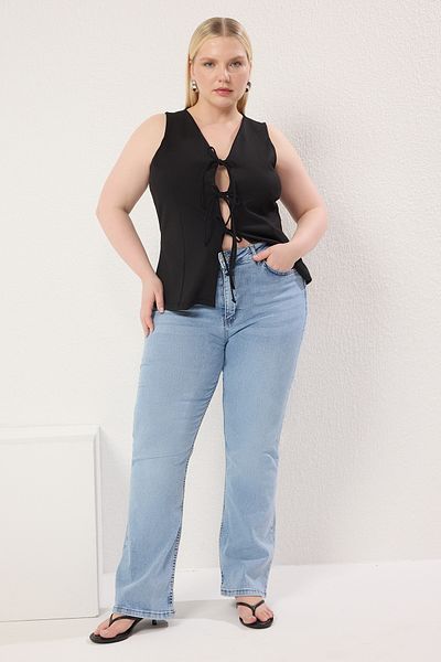 Trendyol Curve Blue High Waist Comfort Spanish Leg Flare Fit Jeans Tbbss25Cj00015