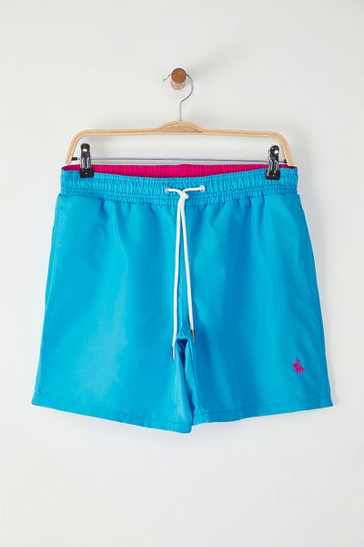 Trendyol Collection Blaue Standard-Fit-Badeshorts mit Stickerei