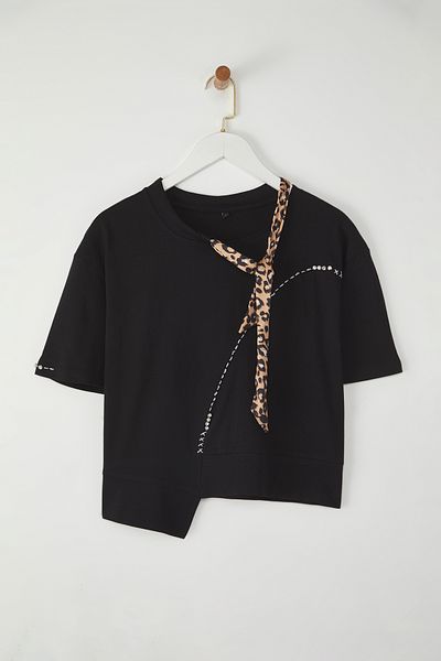 Edit by Trendyol Black Leopard Halter T-Shirt Tedss24Ts00001
