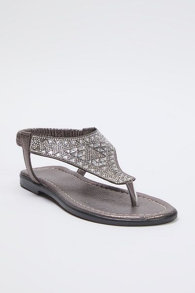 TRENDYOL SHOES Anthrazit Silbrig Stein Detaillierte Flip Flops Damen Stilvolle Sandalen TAKSS25SD00009