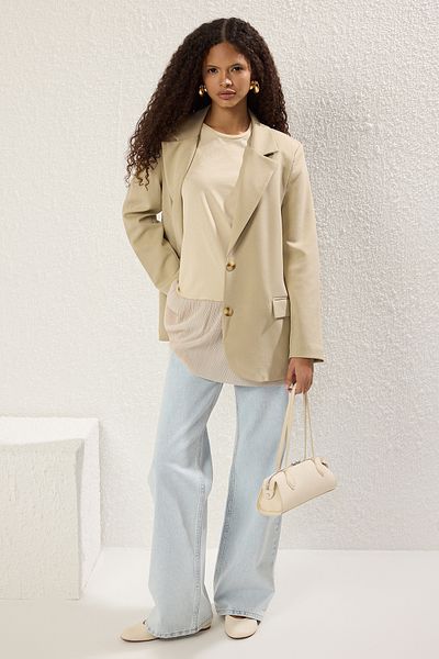 Trendyol Modest Beigefarbener Rock – ärmellose, gestrickte Unterwäschebluse mit Falten