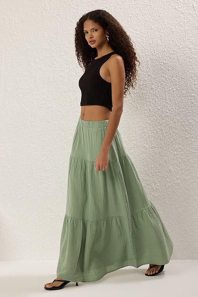 Trendyol Collection Világos khaki 100% pamut muszlin hosszú maxi szoknya TWOSS25ET00174