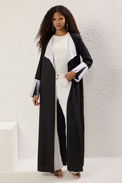 Trendyol Modest Dlouhá černá šedá Aerobin Woven – čepice, Ferace a Abaya TCTSS24KF00011