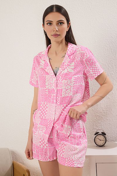 Trendyol Collection Pink Ethnic/Bohemian Patterned Viscose Shorts Woven Pajamas Set Thmss25Pt00355