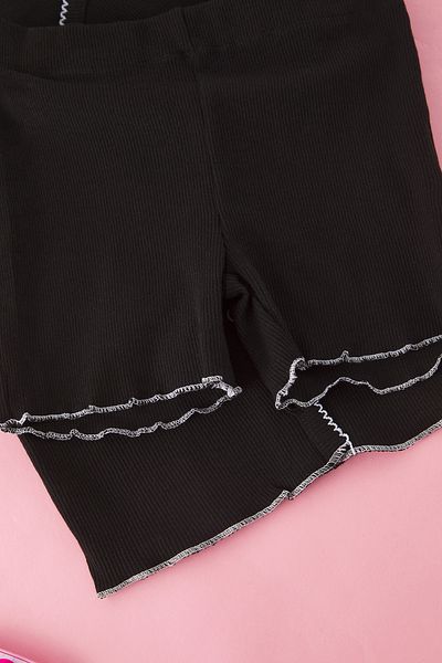 TRENDYOLKIDS Black Girl's V-Neck Knitted Bottom-Top Suit Tkdss25Au00106