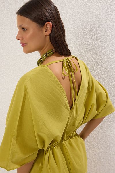 Trendyol Collection Λαδί Πράσινο Maxi Υφαντό 100% Βαμβακερό Φόρεμα Παραλίας TBESS25EL00041