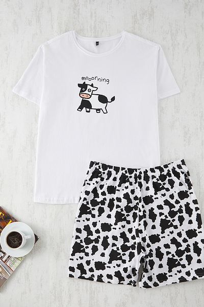 Trendyol Curve Ecru gestricktes Pyjama-Set mit Tiermuster TBBSS25AI00066