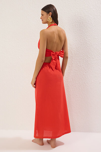 Trendyol Collection Red Woven Flared Cotton Beach Blouse Skirt Suit Tbess25Au00070