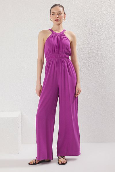 Trendyol Collection Lila Maxi-Overall mit weitem Bein und Kordelzug – TWOSS23TU00121