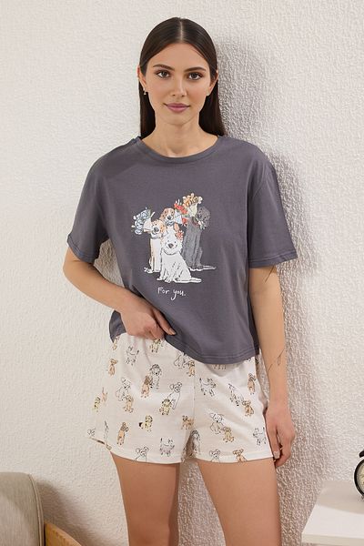 Trendyol Collection Set pijamale din bumbac antracit cu imprimeu pentru câini THMSS25PT00394
