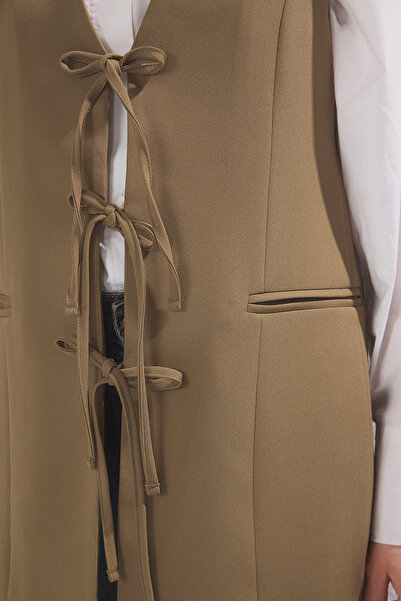 Trendyol Modest Khaki Front Tie Closure Woven Vest Tctss24Yl00003