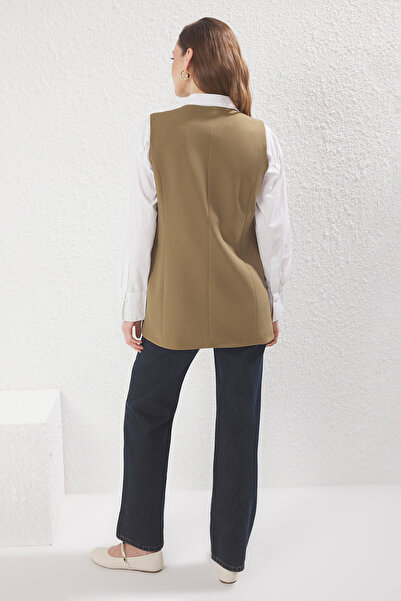 Trendyol Modest Khaki Front Tie Closure Woven Vest Tctss24Yl00003
