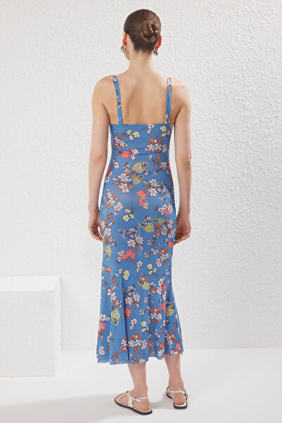 Trendyol Collection Indigo Strap Body-Fitting Ribbed Stretchy Knitted Maxi Pencil Dress Twoss24El00682