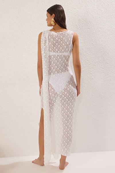 Trendyol Collection Ecru Maxi Knitted Lace Beach Dress Tbess25El00089