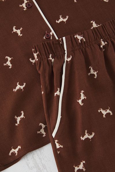 Trendyol Curve Dog Patterned Shawl Collar Pajamas Set with Pockets and Piping Tbbss25Ai00078