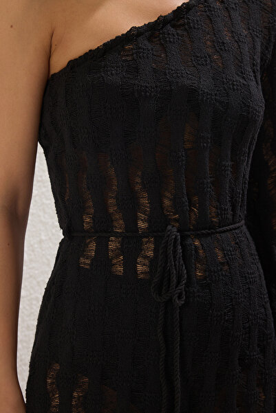 Trendyol Collection Černé pletené maxi plážové šaty s rozparkem TBESS24EL00025