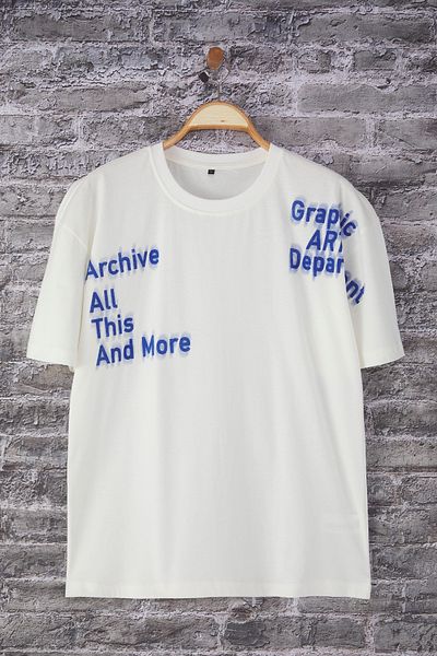 Trendyol Collection Βαμβακερό μπλουζάκι με στάμπα Ecru Oversize - TMNSS25TS00194