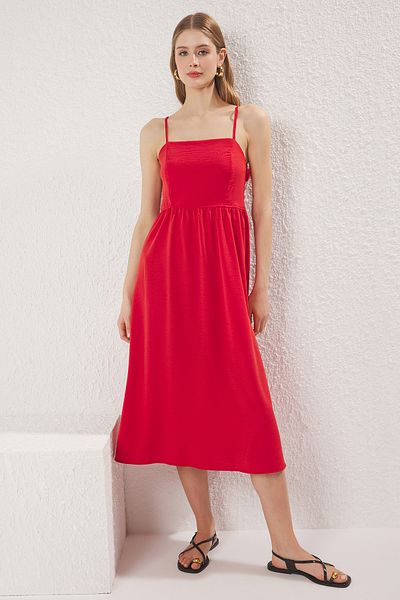 Trendyol Collection Red Straight A-Line Bow Midi Woven Dress Twoss25El00559