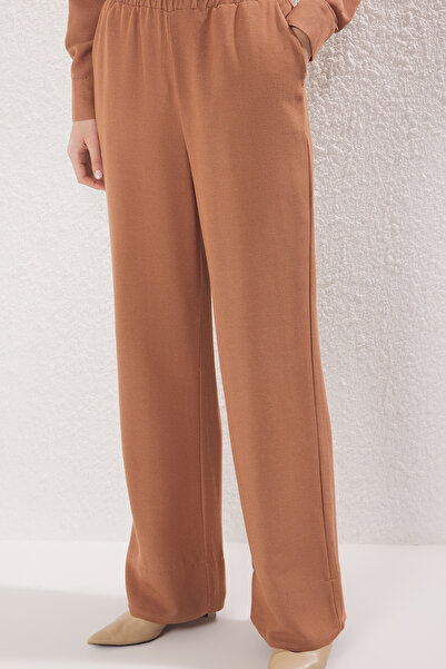 Trendyol Modest Light Brown Linen Look Mother of Pearl Button Woven Bottom-Top Set Tctss25Us00029