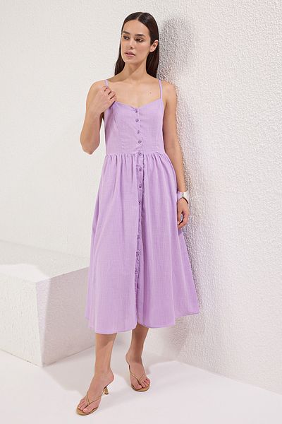 Trendyol Collection Λιλά Φόδρα Α σε γραμμή Μίντι Υφαντό Φόρεμα TWOSS25EL00524