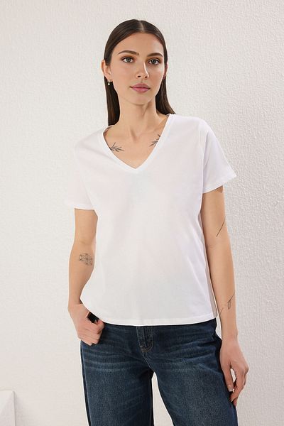 Trendyol Collection White-Light Blue 2-Pack Regular/Normal Fit V-Neck Knitted T-Shirt Twoss25Ts00183
