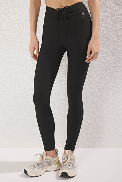 Trendyol Collection Black Gathered and Tied Reflector Detailed Full Length Knitted Sports Leggings Thmss25Ty00019