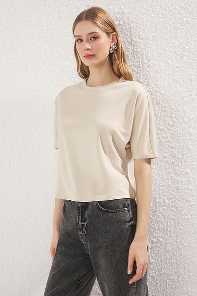 Trendyol Collection Relaxed Fit Crop Blouse Stone - Twoss25Bz00403