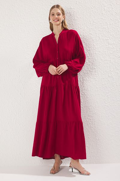 Trendyol Modest Burgunderfarbenes Viskose-Webkleid TCTSS24EB00221